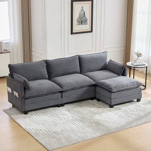 English Elm United We Win Modular Corduroy Sectional with Ottoman Low Profile Living Room Couch Gray W1568S00255