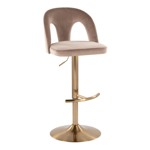 English Elm Adjustable Swivel Barstools Set of 2 White Fabric Padded Seats Chrome Base Taupe B202S01956