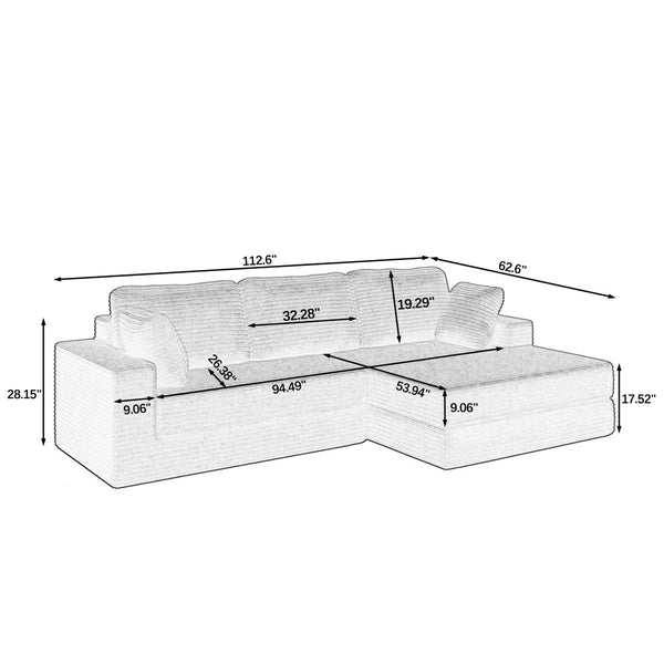 English Elm Right Modular Sectional Sofa Corduroy Upholstered Converts to Queen Bed Space Saving W487S00301