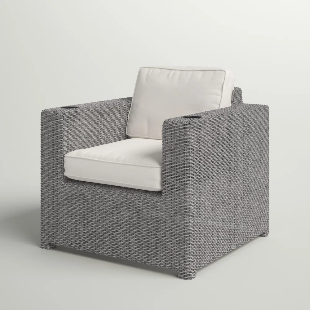 English Elm Fully Assembled Patio Chair with Cushions - Ergonomic Wicker Lounge, Plush Water-Repellent Fabric, Reclining Comfort Grey B120P205635