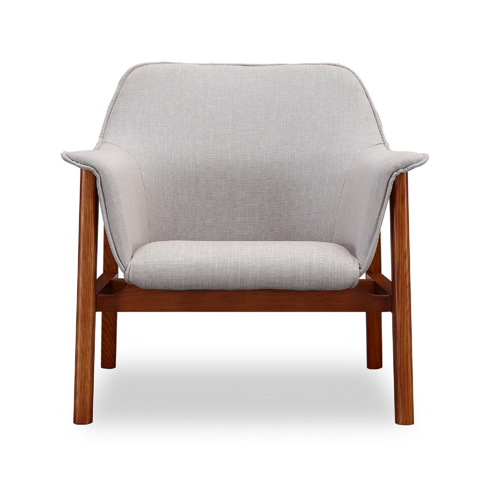 English Elm Miller Linen Weave Accent Armchair with Walnut Ash Frame, Bucket Seat & High-Density Foam Comfort Grey B365P397969