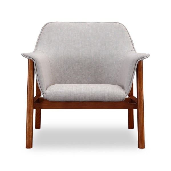 English Elm Miller Linen Weave Accent Armchair with Walnut Ash Frame, Bucket Seat & High-Density Foam Comfort Grey B365P397969