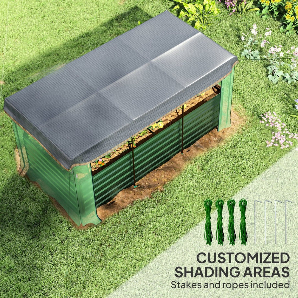 English Elm Raised Galvanized Steel Garden Bed with Crop Cage Shade Cloth and Bottomless Design T3971P422476