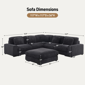 English Elm Lianne Corduroy Modular Sectional with Ottoman Channel Tufted Deep Seat Lounge Sofa B2749S00044