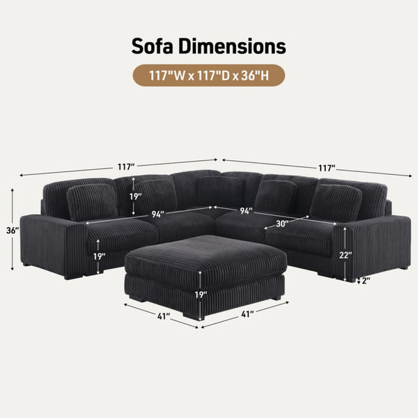 English Elm Lianne Corduroy Modular Sectional with Ottoman Channel Tufted Deep Seat Lounge Sofa B2749S00044