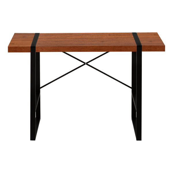 English Elm Computer Desk, Stylish Brown Laminate With Black Metal Legs, Modern Workspace For Home & Office B2710P219878