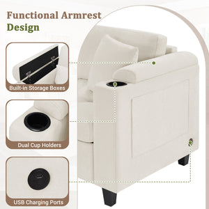 English Elm Modern U-shaped Sectional Sofa 115.7" Corner Couch with Chaise, Chenille Tufted Cushions, USB Ports and Storage Beige N719S002150A