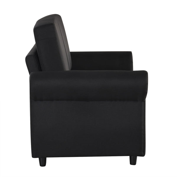 English Elm 57.9" Orisfur Pull Out Sofa Bed Loveseat Sleeper with Twin Memory Mattress, Linen Upholstery, USB Ports Black N719P210624B