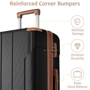 English Elm Hardshell Abs Checked Suitcase with 360 Spinner Wheels Expandable Tsa Lock 28 Inch Black Brown N730P296747A