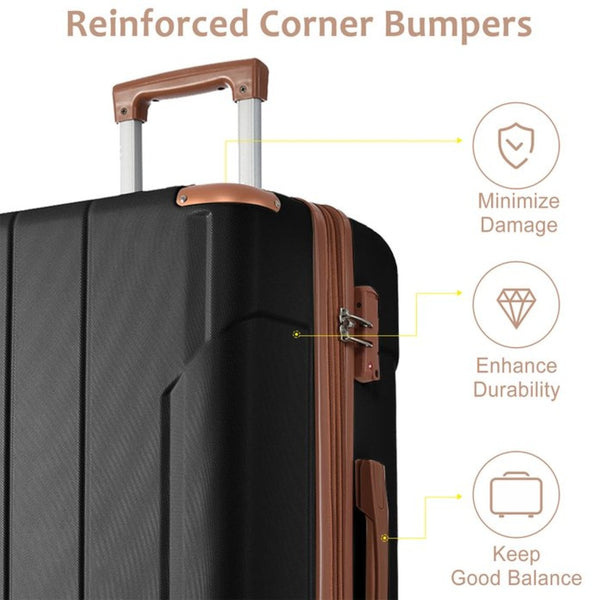 English Elm Hardshell Abs Checked Suitcase with 360 Spinner Wheels Expandable Tsa Lock 28 Inch Black Brown N730P296747A