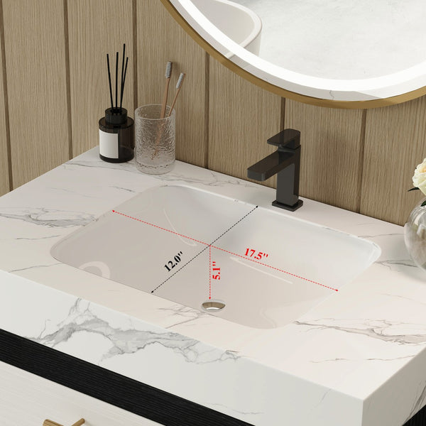 English Elm Modern Freestanding Bathroom Vanity with Sintered Stone Top and Gold Steel Legs W3136S00049