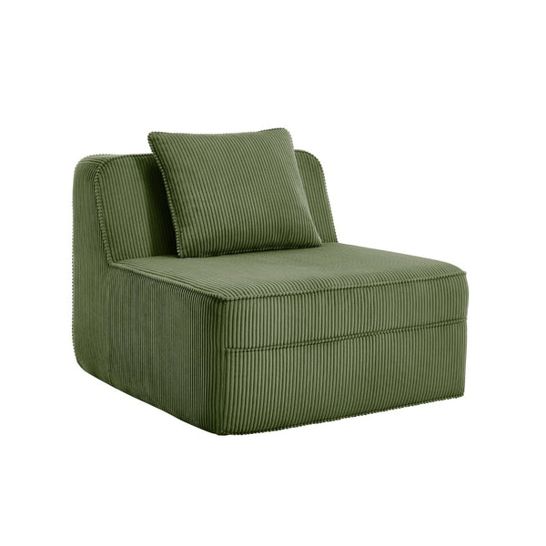 English Elm Martha Armless Corduroy Sofa Deep Seat Lounge Design with Cloud Comfort Pillows Green W3041P353177