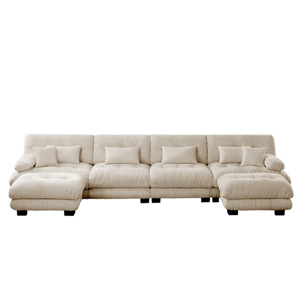 English Elm Free Modular U-Shaped Sectional Sofa With 2 Ottomans – Cozy Light Coffee Chenille 4-Seater Couch W714S01033