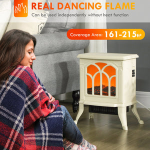 English Elm HOMCOM Freestanding Electric Fireplace Stove with Realistic Flame, 750/1500W Heat, Safety Features Beige W2225P229240