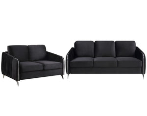 English Elm Hadriano Velvet Sofa and Loveseat Set with Channel Quilting and Chrome Legs Black B2749S00138