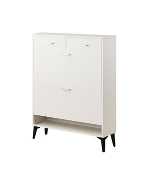 English Elm Large Shoe Cabinet – Space-Saving 2 Flip Drawers + 2 Storage Drawers, Holds 20 Pairs, Anti-Tip White Organizer (31.5" x 9.4" x 42.1") W2516P185160