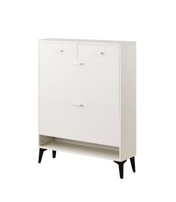 English Elm Large Shoe Cabinet – Space-Saving 2 Flip Drawers + 2 Storage Drawers, Holds 20 Pairs, Anti-Tip White Organizer (31.5" x 9.4" x 42.1") W2516P185160