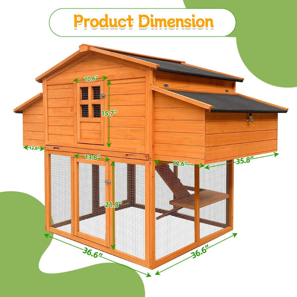 English Elm Chicken Coop Outdoor Backyard Habitat with Nesting Boxes Perch Rail and Weatherproof Roof W3166S00001