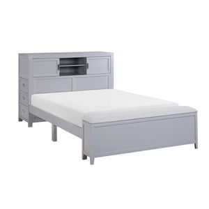English Elm Gray Full Platform Bed with Bookcase Headboard Fold Out Desk Drawers and Footboard Bench Gray B011S02325