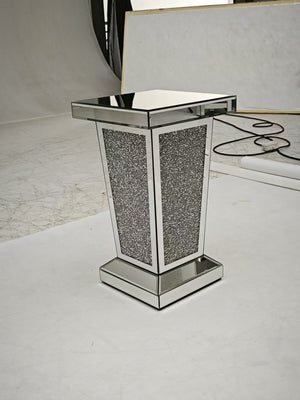 English Elm Silver Mirrored End Table with Crystal Inlay — Elegant Square Accent Side Table 13.8"x13.8"x23.6" W1005P360048