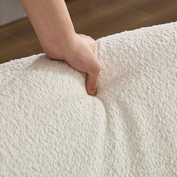 English Elm Classic Curved Tight Back Sofa Bouclé Beige Modular Sectional Couch with 4 Plush Foam Pillows, 95" W3208S00009