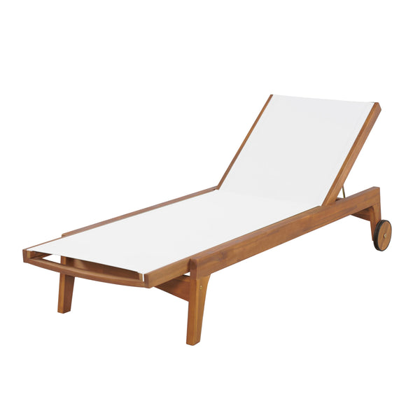 English Elm Christopher Knight Home® - OUTDOOR Chaise Lounge with Acacia Wood Frame and Breathable Mesh Seating for Durable Outdoor Comfort White+Natural 63.5 L x 31.25 W x 6 H N776P286344B