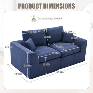 English Elm UNITED Cloud Couch Modular Sectional Sofa with Corduroy Cover, Ergonomic 2-Seater, No Assembly Needed Navy Blue W1568P371122