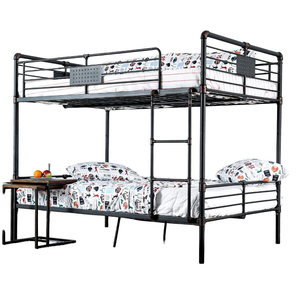 English Elm Full Industrial Metal Bunk Bed - Sturdy Full Over Full Design, Antique Black Finish, Safe & Stylish B2741S00373