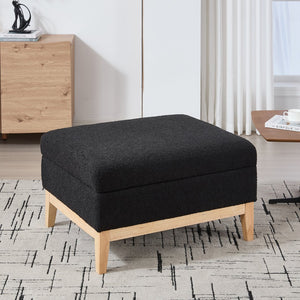 English Elm 33.86"W Upholstered Storage Ottoman - Stylish Black Boucle Coffee Table & Footrest With Tray Storage W3118P283464
