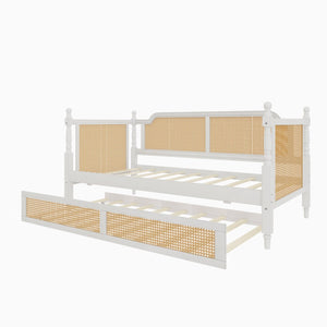 English Elm Traditional Rattan Headboard Twin Daybed Pine Frame with Under Bed Storage Drawers BS701P193919K