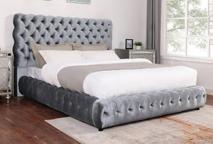 English Elm 1Pc Contemporary Upholstered King Bed With Tufted Headboard & Footboard - Stylish Gray Furniture Set B011S01653