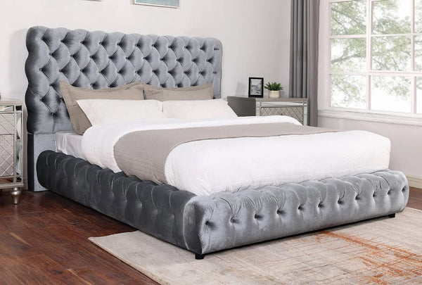 English Elm 1Pc Contemporary Upholstered Queen Bed With Tufted Headboard & Footboard - Elegant Gray Design! B011S01654