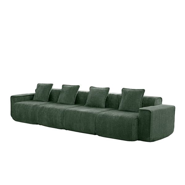 English Elm Streamlined Velvet Modular Sofa Four Seat Deep Cloud Foam French Piping Living Room Green W3041S00368