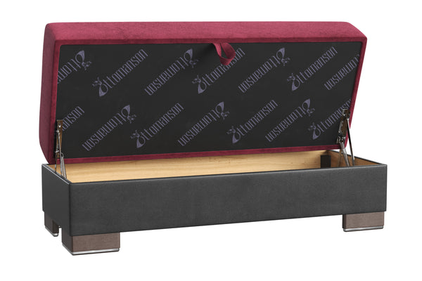 English Elm PrimeNest SkyHaven Upholstered Ottoman with Storage — Compact Microfiber Seat, Click-Clack Convenience Burgundy B030P280953