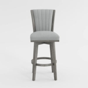 English Elm Core Velvet Swivel Counterstools with Channel Tufting and Wire-brushed Wood Frame Set B056P417049