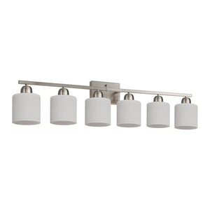 English Elm 38" 6-Light Chrome Vanity Light with Milky White Glass Shades, Dimmable Hardwired Wall Sconce for Bathroom Mirrors and Dressing Areas W2312P374853