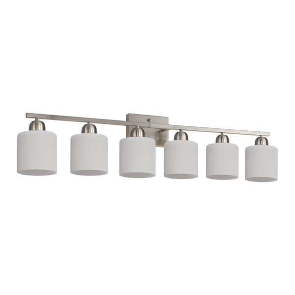 English Elm 38" 6-Light Chrome Vanity Light with Milky White Glass Shades, Dimmable Hardwired Wall Sconce for Bathroom Mirrors and Dressing Areas W2312P374853