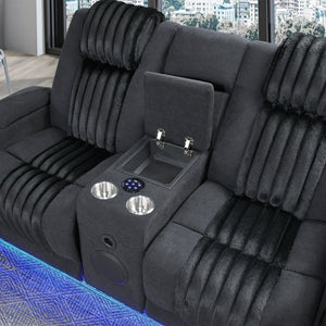 English Elm Duran Power Reclining Set with Led Lighting Bluetooth Speaker and Motorized Headrest Black B201S00473
