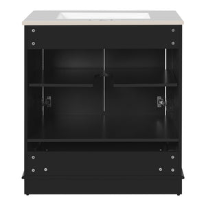 English Elm 30" Elegant Bathroom Vanity with Ceramic Sink, French-Inspired Compact Cabinet with Drawer & Shelf Black N710P317676B