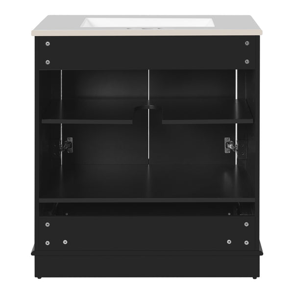 English Elm 30" Elegant Bathroom Vanity with Ceramic Sink, French-Inspired Compact Cabinet with Drawer & Shelf Black N710P317676B