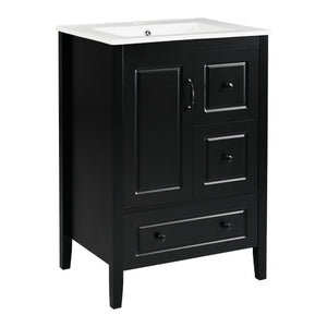 English Elm Christopher Knight Home® - 24 Freestanding Retro Bathroom Vanity with Ceramic Sink, Soft-Close Cabinet & Drawers, Painted MDF Finish Black N759P292551B