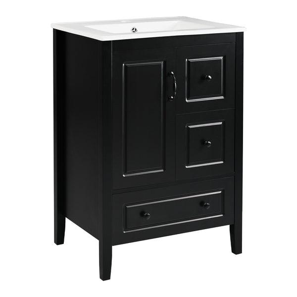 English Elm Christopher Knight Home® - 24 Freestanding Retro Bathroom Vanity with Ceramic Sink, Soft-Close Cabinet & Drawers, Painted MDF Finish Black N759P292551B