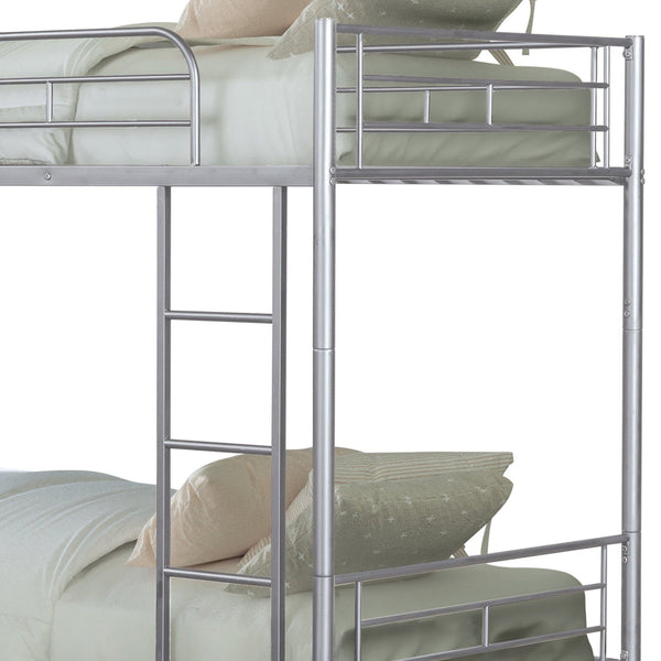 English Elm Silver Twin Over Twin Metal Bunk Bed with Ladder, Convertible Hybrid Design, Space-Saving 41.5"W x 78"D B2741P348883