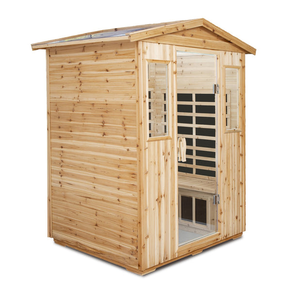 English Elm Four-Person Outdoor Far-Infrared Sauna With Bluetooth, Led Lighting & Durable Old Fir Wood Design W1149S00003