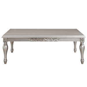 English Elm Pelumi Platinum Rubberwood Coffee Table with Carved Floral Apron for Traditional Living Rooms B2726P468877