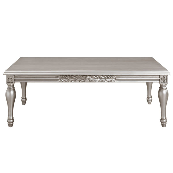 English Elm Pelumi Platinum Rubberwood Coffee Table with Carved Floral Apron for Traditional Living Rooms B2726P468877