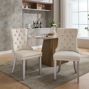 English Elm A&a Furniture Nikki Velvet Wingback Dining Chairs Tufted Nailhead Set of Two W1143P179489