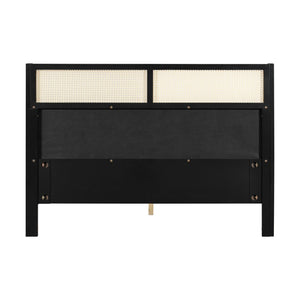 English Elm Queen Platform Bed Solid Wood Frame Velvet Headboard Modern Minimalist Bedroom N770PQ375070B