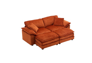 English Elm Corduroy Plush 2-Seat Sofa with 2 Back Cushions, Toss Pillows & Ottomans — Deep Seat Comfort Orange W2363S00066