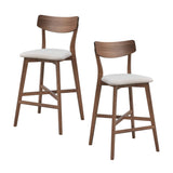 Set of 2 Modern Upholstered Bar Chairs with Backrest, Walnut Frame, Counter Height Stool for Kitchen Island, Pub, Living Room